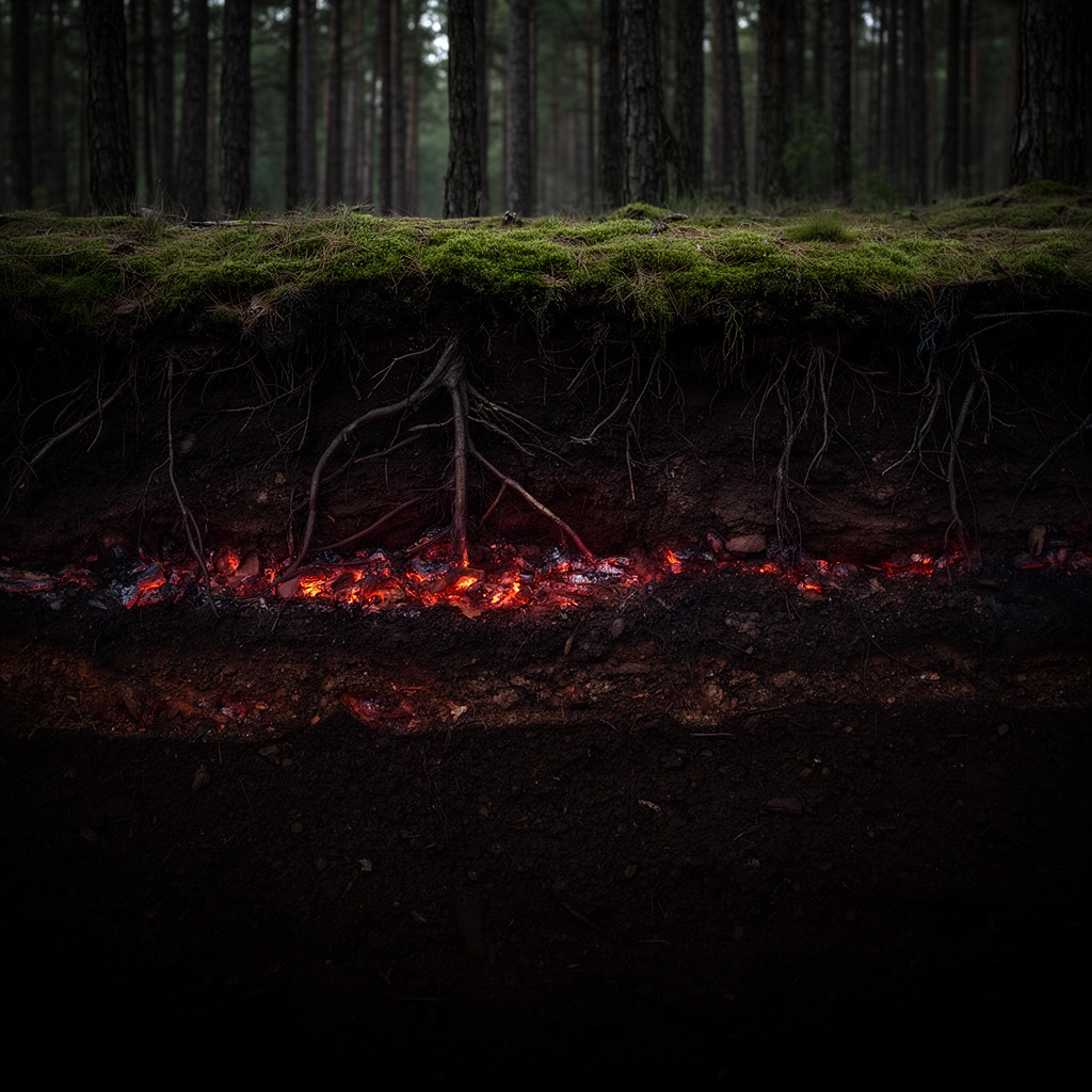 Tourbe incandescente — forêt des Landes